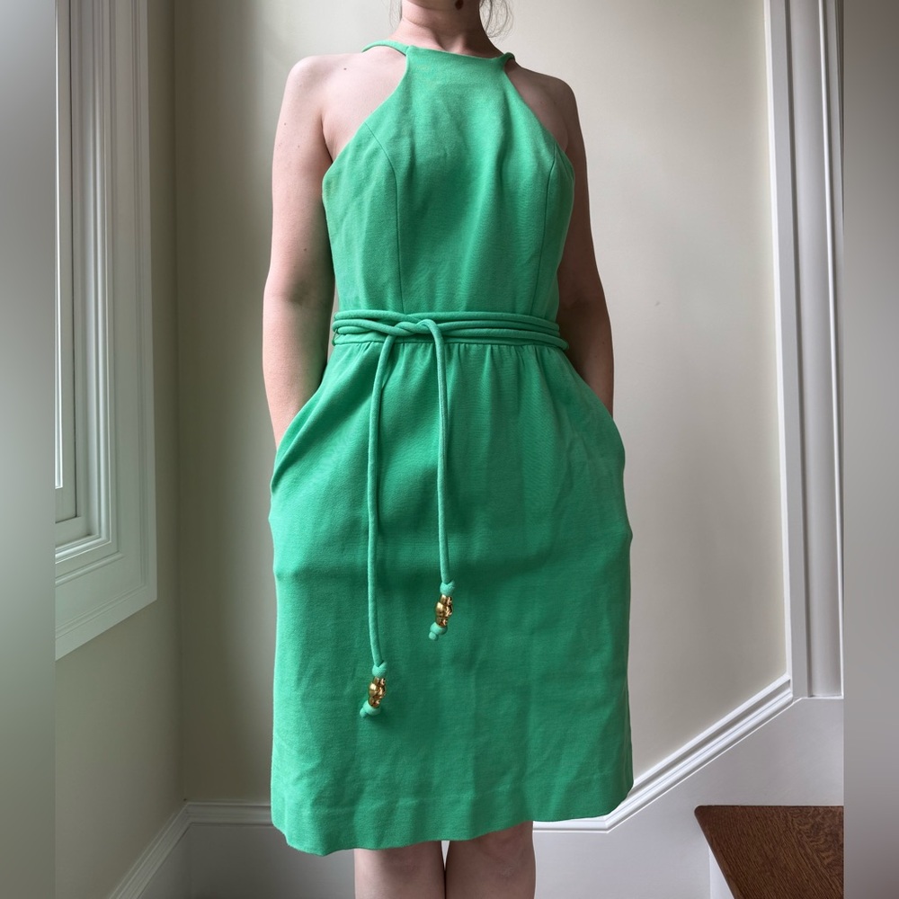 MILLY NEW YORK Kelly Green Dress Belted Pockets Designer Colorful Feminine M